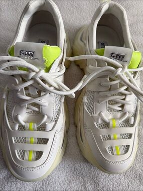 Steve Madden White Sneakers with Neon Yellow Accents